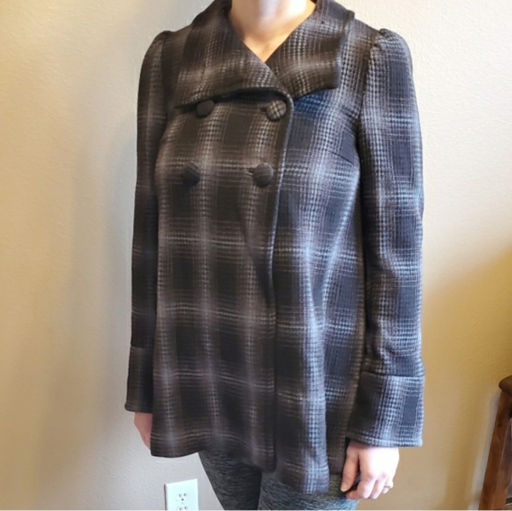 Steve Madden Grey Plaid Pea coat Size M